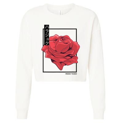 Floral Rose Art Japanese Flower Aesthetic Fashion Cropped Pullover Crew