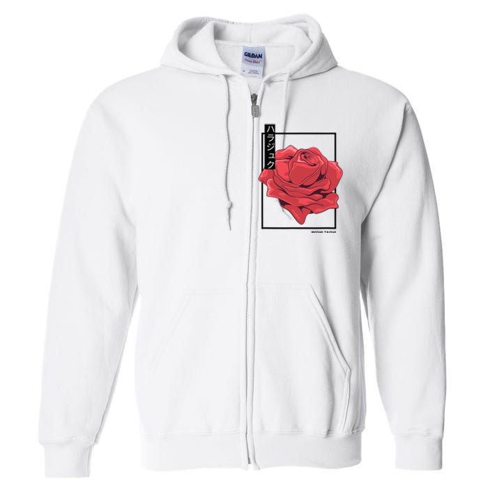 Floral Rose Art Japanese Flower Aesthetic Fashion Full Zip Hoodie