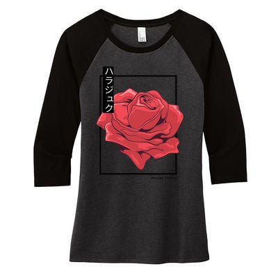 Floral Rose Art Japanese Flower Aesthetic Fashion Women's Tri-Blend 3/4-Sleeve Raglan Shirt