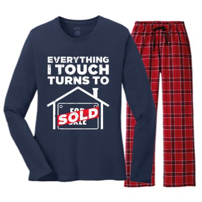 Funny Realtor Art Real Estate Agent Broker Design Women's Long Sleeve Flannel Pajama Set 