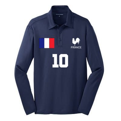 France Soccer Jersey Silk Touch Performance Long Sleeve Polo