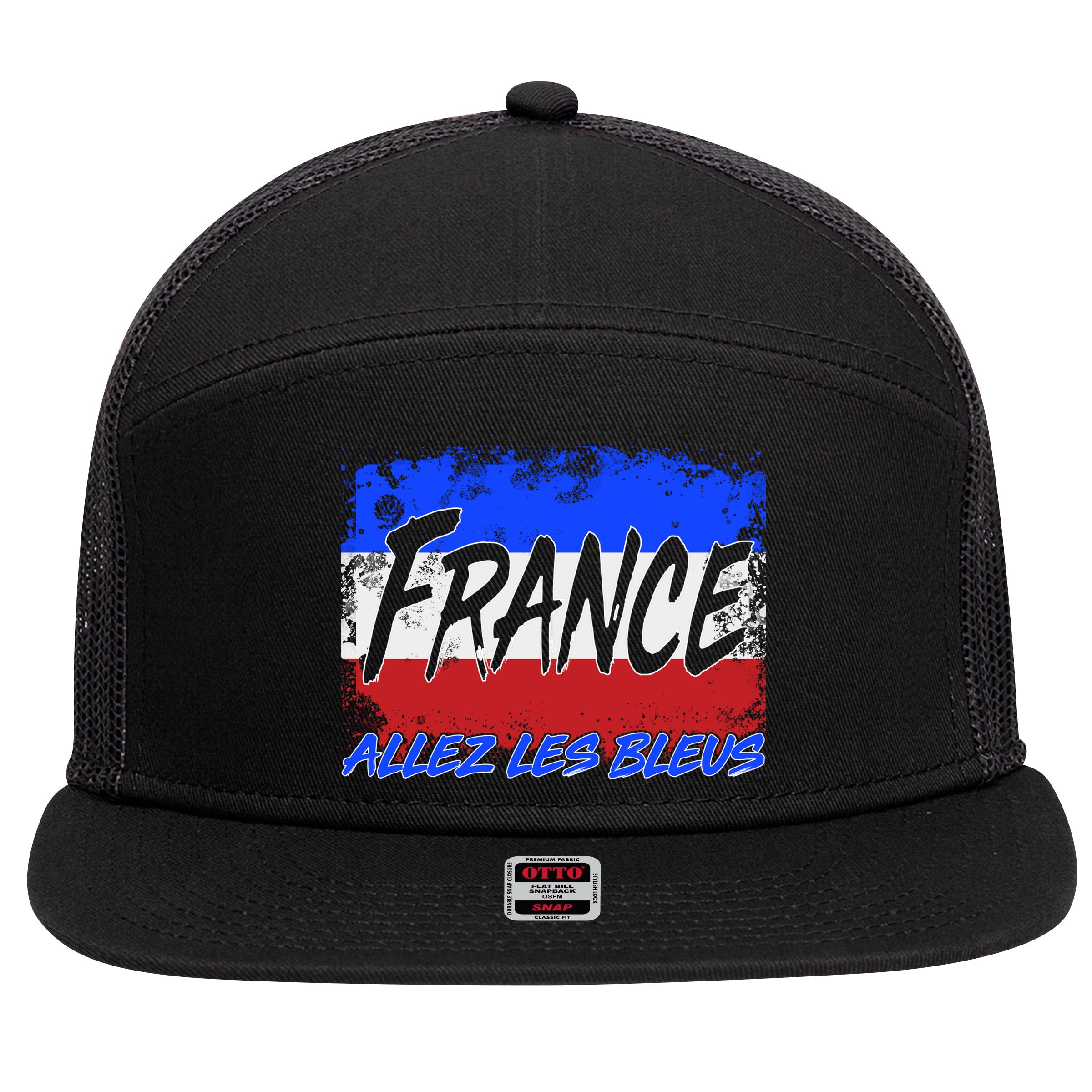 France Team Flag Allez Les Bleus Soccer 7 Panel Mesh Trucker Snapback Hat