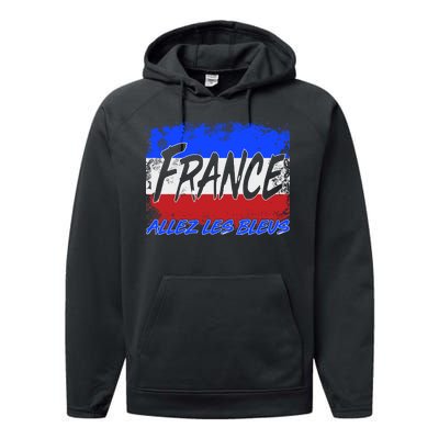 France Team Flag Allez Les Bleus Soccer Performance Fleece Hoodie