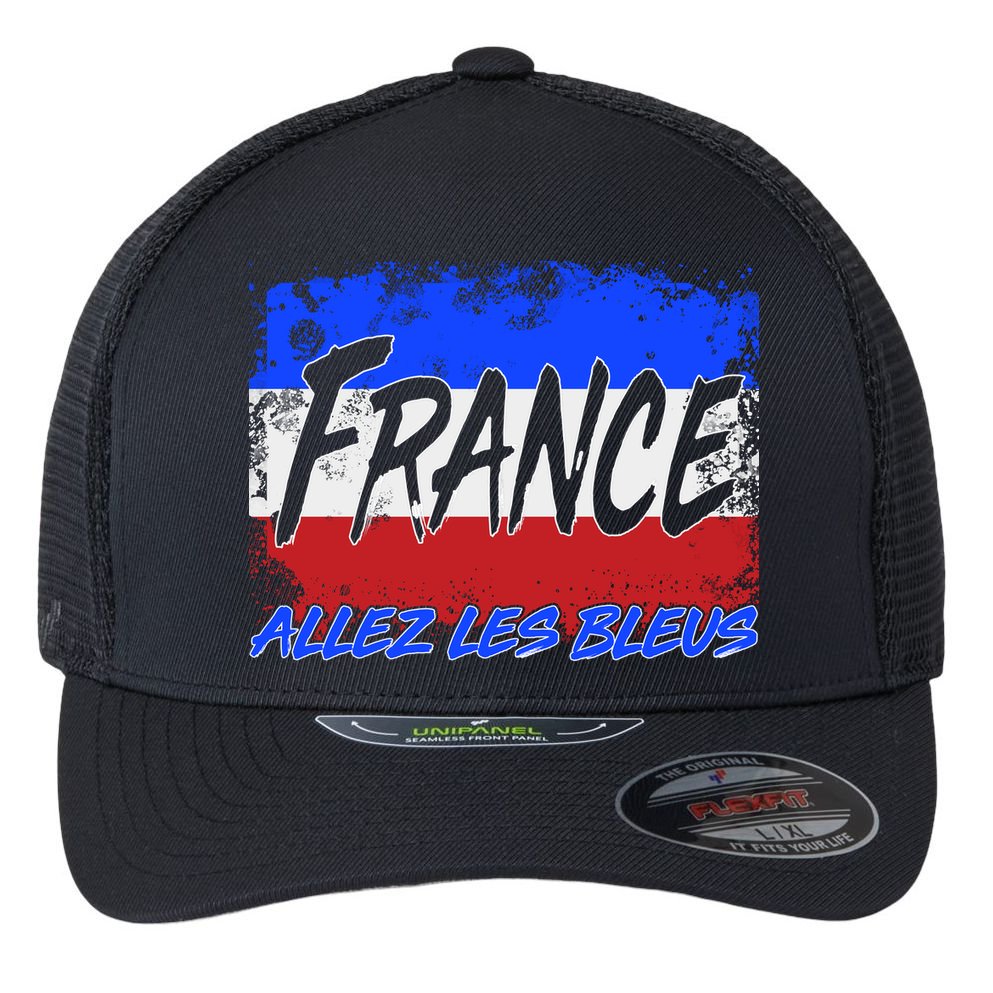 France Team Flag Allez Les Bleus Soccer Flexfit Unipanel Trucker Cap