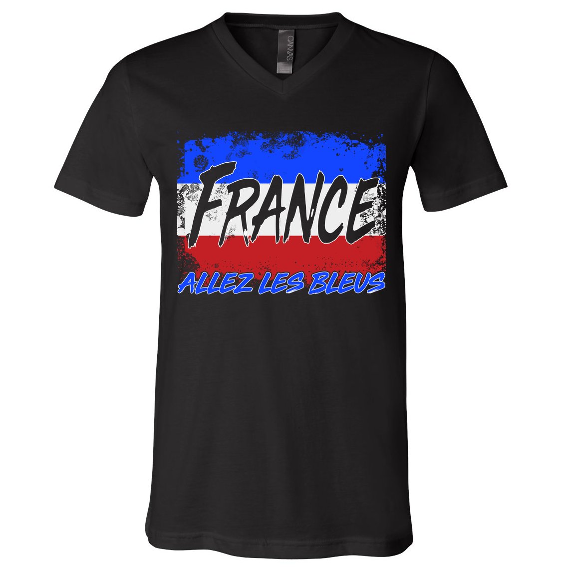 France Team Flag Allez Les Bleus Soccer V-Neck T-Shirt