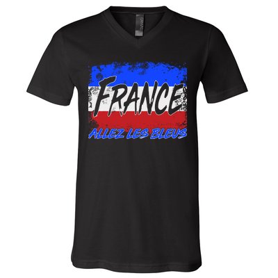 France Team Flag Allez Les Bleus Soccer V-Neck T-Shirt