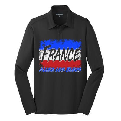 France Team Flag Allez Les Bleus Soccer Silk Touch Performance Long Sleeve Polo