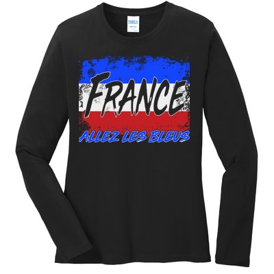 France Team Flag Allez Les Bleus Soccer Ladies Long Sleeve Shirt