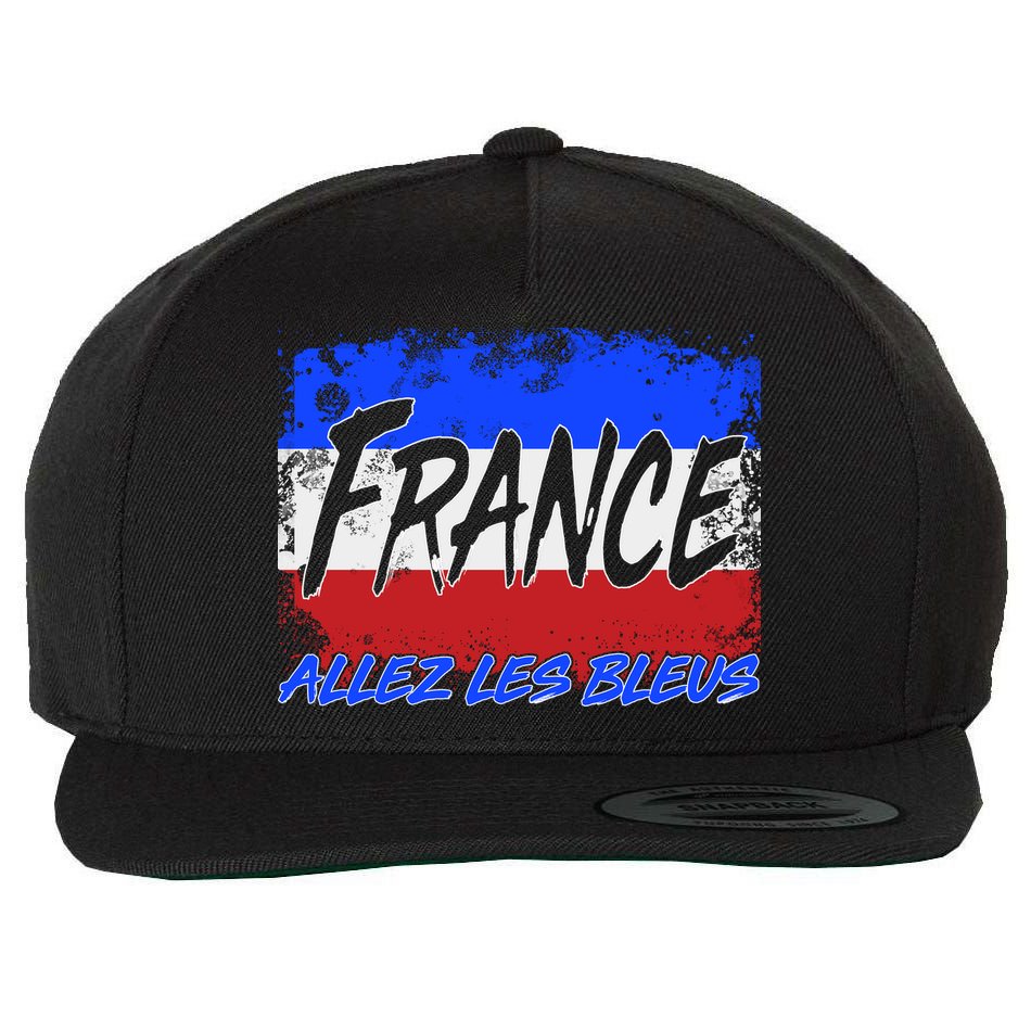 France Team Flag Allez Les Bleus Soccer Wool Snapback Cap