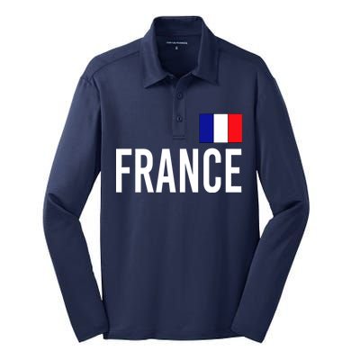 France Team Flag Logo Silk Touch Performance Long Sleeve Polo