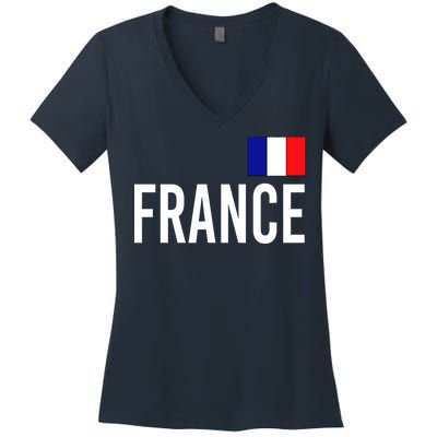 France Team Flag Logo Women's V-Neck T-Shirt