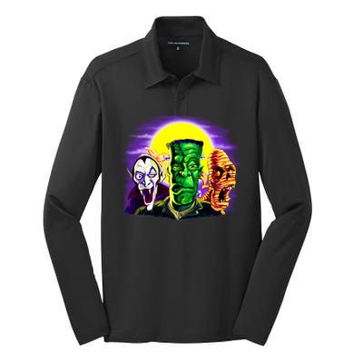 Frankenstein Halloween Monsters Silk Touch Performance Long Sleeve Polo