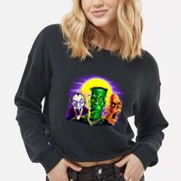 Frankenstein Halloween Monsters Cropped Pullover Crew