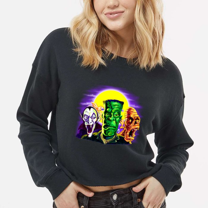 Frankenstein Halloween Monsters Cropped Pullover Crew