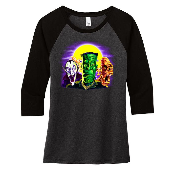 Frankenstein Halloween Monsters Women's Tri-Blend 3/4-Sleeve Raglan Shirt