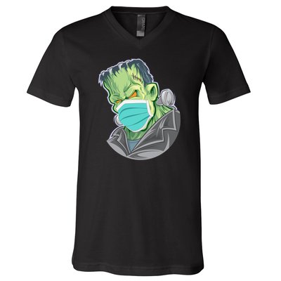 Frankenstein Pandemic Virus Mask V-Neck T-Shirt