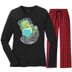 Frankenstein Pandemic Virus Mask Women's Long Sleeve Flannel Pajama Set 