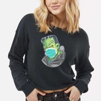 Frankenstein Pandemic Virus Mask Cropped Pullover Crew