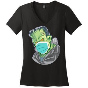 Frankenstein Pandemic Virus Mask Women's V-Neck T-Shirt