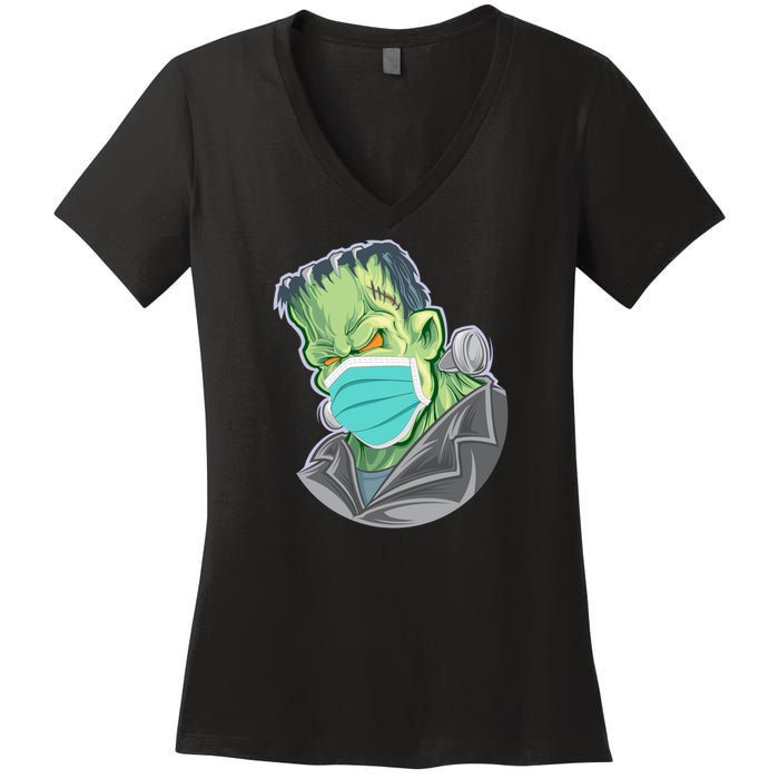 Frankenstein Pandemic Virus Mask Women's V-Neck T-Shirt
