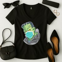 Frankenstein Pandemic Virus Mask Women's V-Neck T-Shirt
