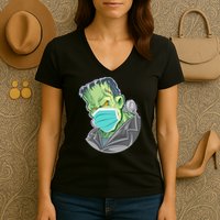 Frankenstein Pandemic Virus Mask Women's V-Neck T-Shirt