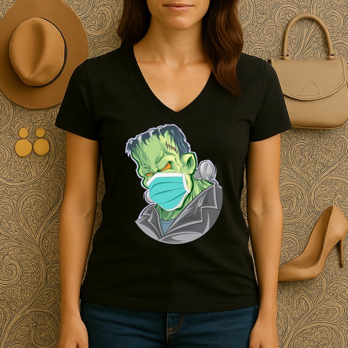 Frankenstein Pandemic Virus Mask Women's V-Neck T-Shirt