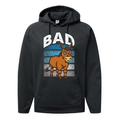 Funny Retro Bad Ass Angry Donkey Performance Fleece Hoodie