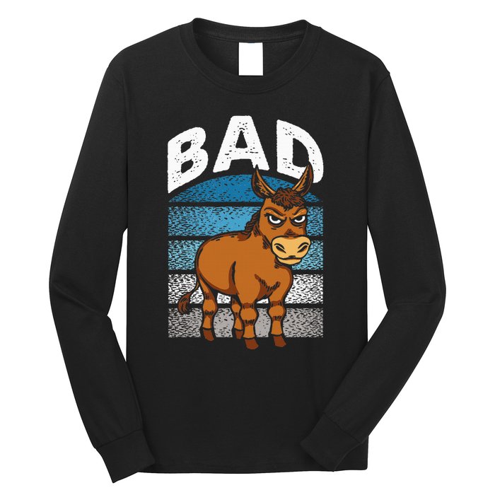 Funny Retro Bad Ass Angry Donkey Long Sleeve Shirt