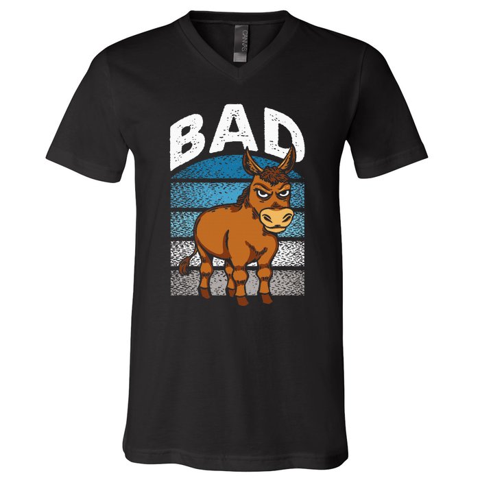 Funny Retro Bad Ass Angry Donkey V-Neck T-Shirt