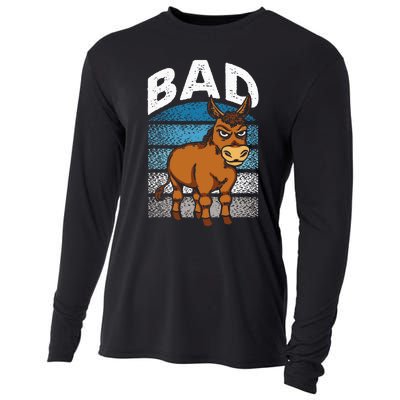 Funny Retro Bad Ass Angry Donkey Cooling Performance Long Sleeve Crew