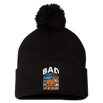 Funny Retro Bad Ass Angry Donkey Pom Pom 12in Knit Beanie