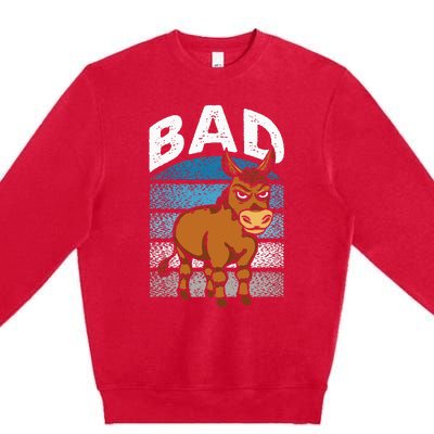 Funny Retro Bad Ass Angry Donkey Premium Crewneck Sweatshirt