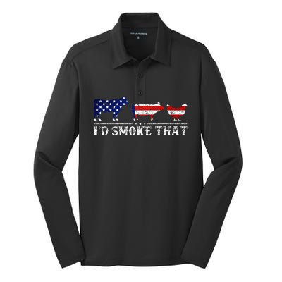 Funny Retro BBQ Party Grill Smoker Chef Dad Id Smoke That Silk Touch Performance Long Sleeve Polo