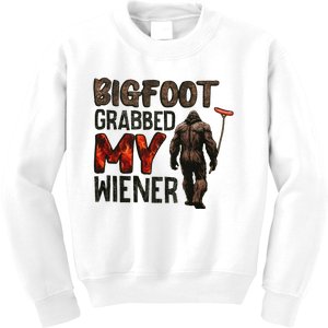 Funny Retro Bigfoot Bigfoot Grabbed My Wiener Kids Sweatshirt