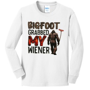 Funny Retro Bigfoot Bigfoot Grabbed My Wiener Kids Long Sleeve Shirt