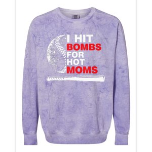 Funny Retro Baseball I Hit Bombs For Hot Moms Colorblast Crewneck Sweatshirt