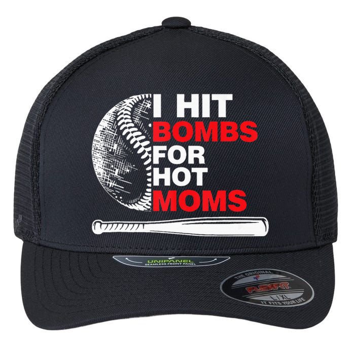 Funny Retro Baseball I Hit Bombs For Hot Moms Flexfit Unipanel Trucker Cap