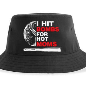 Funny Retro Baseball I Hit Bombs For Hot Moms Sustainable Bucket Hat