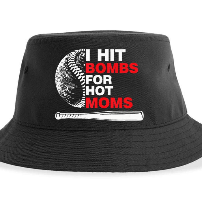 Funny Retro Baseball I Hit Bombs For Hot Moms Sustainable Bucket Hat