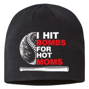 Funny Retro Baseball I Hit Bombs For Hot Moms Sustainable Beanie