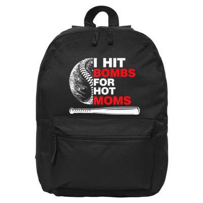 Funny Retro Baseball I Hit Bombs For Hot Moms 16 in Basic Backpack