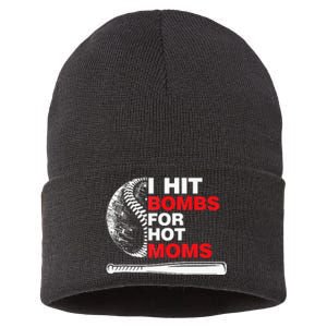 Funny Retro Baseball I Hit Bombs For Hot Moms Sustainable Knit Beanie