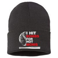 Funny Retro Baseball I Hit Bombs For Hot Moms Sustainable Knit Beanie