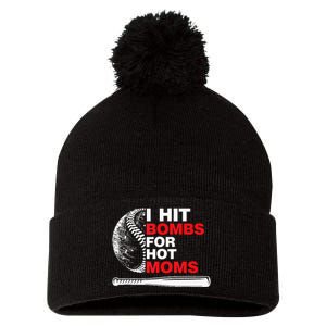 Funny Retro Baseball I Hit Bombs For Hot Moms Pom Pom 12in Knit Beanie