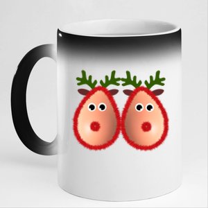 Funny Reindeer Boobs Ugly Christmas Sweater Deer Naughty Funny Gift 11oz Black Color Changing Mug