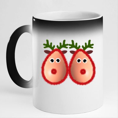 Funny Reindeer Boobs Ugly Christmas Sweater Deer Naughty Funny Gift 11oz Black Color Changing Mug