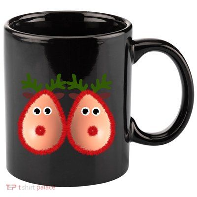 Funny Reindeer Boobs Ugly Christmas Sweater Deer Naughty Funny Gift 11oz C Handle Ceramic Mug