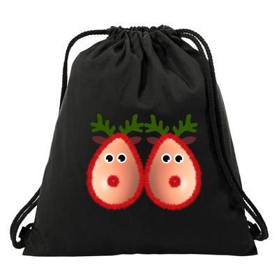 Funny Reindeer Boobs Ugly Christmas Sweater Deer Naughty Funny Gift Drawstring Bag