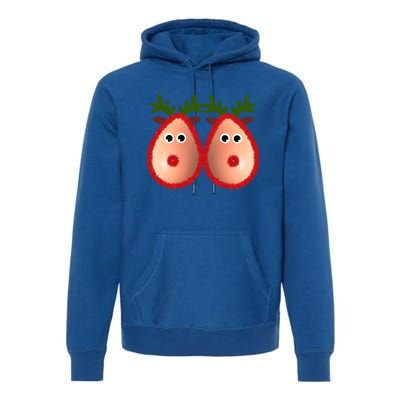 Funny Reindeer Boobs Ugly Christmas Sweater Deer Naughty Funny Gift Premium Hoodie